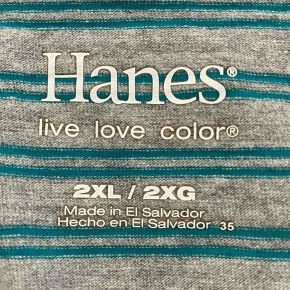 Hanes Green Gray Stripes Crew Neck Knit Long Sleeve Henley Top Plus Size XXL - Picture 3 of 13